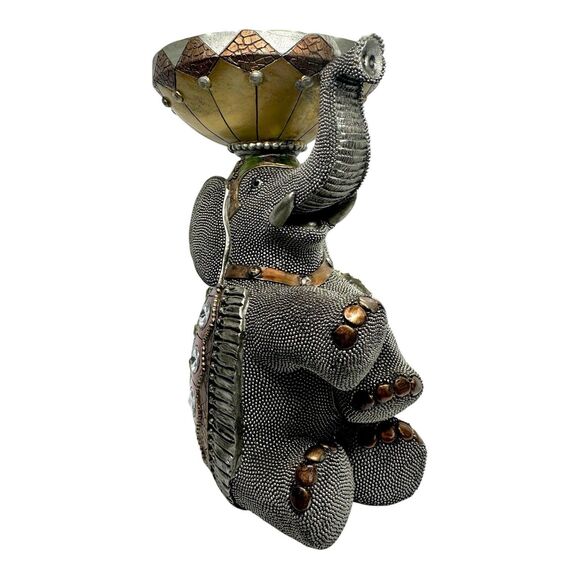 Decorative Jewel Embellished Resin Sitting Egyptian Elephant Candleholder 8" - Picture 2 of 16